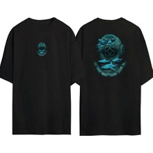 The Wert  Sualtı Dalış Derin Dalış Tüplü Dalış Ön Arka Baskılı Sıyah Oversize T-Shirt