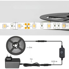 Amber LED 12V Yüksek Parlaklık 4040 Şerit LED Tak Çalıştır Hazır Set, 3 Metre Günışığı, Dokunmatik Aç-Kapa Dim edilebilir Anahtar ve Adaptör Dahil, Gizli Aydınlatma, Mutfak, Tezgah, Dolap İçi ve Ayna İçin