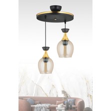 Woodhub 25 Sarkıt Tepsi 2'li Siyah Venezia Fanus Bal Camlı Sarı Şeritli Modern Aşağı Bakan Avize 51-60 cm 2