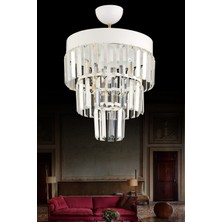 Woodhub 35 - 50 Paris 4'lü Katlı Beyaz Kristal Taşlı 30'luk Modern Avize E27 Kristal Taş 4 Taşlı 30 Beyaz
