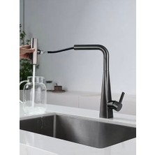 İsaoğlu Yapı Antrasit Mutfak Bataryası Antrasit Gri Evye Musluğu Spiralli Uzayan Sistem 4 Ayrı Fonksiyonlu Musluk