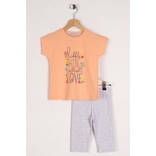 Zepkids Kız Çocuk Oranj Karamel Renkli Little Thing Colled Love Baskılı Ikili Takım