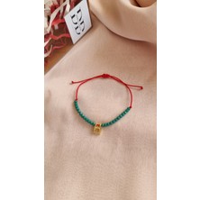 DD Jewelry Kişiye Özel Altın Kaplama Harfli Yeşil Boncuklu Kırmızı Makrome Bileklik