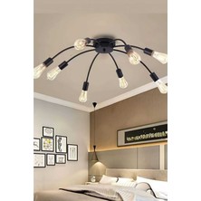 Woodhub Siyah Ahtapot 8'li Siyah Modern Avize Modern 8 Metal E27
