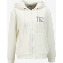 Jeep Kırık Beyaz Kadın Kapüşonlu Relaxed Baskılı Sweatmont J4SL-SWT7019