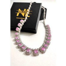 Nilotus Gümüş Pembe Baget Taşlı 42CM Apm Çelik Kolye