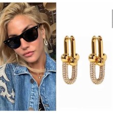 Nilotus Zirkon Taşlı Tiffany Küpe Gold Çelik Küpe