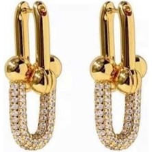 Nilotus Zirkon Taşlı Tiffany Küpe Gold Çelik Küpe