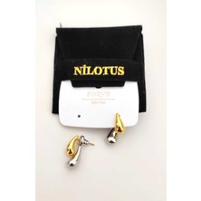Nilotus Çift Renk Minimal Bottega Su Damlası Altın Kaplama Kadın Çelik Küpe