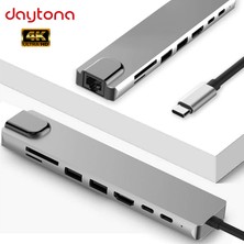 Daytona FC04 Macbook Uyumlu Type-C™ To 4K HDMI Tv Projeksiyon Ultra Hd 1080P 2* Type-C 2* USB 3.0 Ethernet Lan 6ın1 Çevirici Hub Adaptör