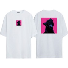 The Wert Unisex Black Panther Pembe Ön Arka Baskılı Beyaz Oversize T-Shirt