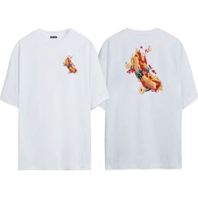 The Wert Unisex Hot Dog Kaykay Ön Arka Baskılı Beyaz Oversize T-Shirt
