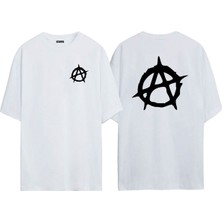 The Wert Unisex Anarşi  Ön Arka Baskılı Beyaz Oversize T-Shirt