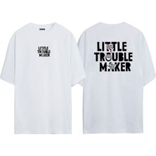 The Wert Unisex Lıttle Trouble Maker Ön Arka Baskılı Beyaz Oversize T-Shirt