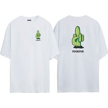 The Wert Unisex Fucktus Ön Arka Baskılı Beyaz Oversize T-Shirt