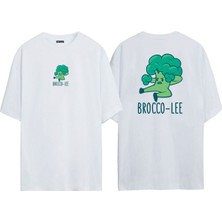 The Wert Unisex Brocco-Lee Ön Arka Baskılı Beyaz Oversize T-Shirt