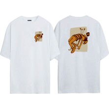 The Wert Unisex Duch, Arrow Ön Arka Baskılı Beyaz Oversize T-Shirt