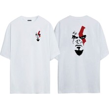 The Wert Unisex God Of War Savaş Tanrısı Ön Arka Baskılı Beyaz Oversize T-Shirt