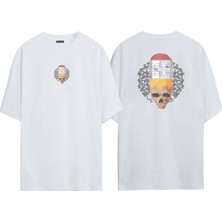 The Wert Unisex Skull Pencil Ön Arka Baskılı Beyaz Oversize T-Shirt