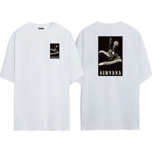 The Wert Unisex Nırvana, Microphone And Shoes Ön Arka Baskılı Beyaz Oversize T-Shirt