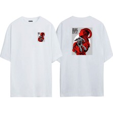The Wert Unisex Şeytan ve Koyun Ön Arka Baskılı Beyaz Oversize T-Shirt