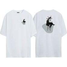 The Wert Unisex Resim Çizen Fotograf Makinası Ön Arka Baskılı Beyaz Oversize T-Shirt
