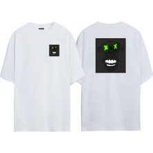 The Wert Unisex Green Phosphor Monkey Ön Arka Baskılı Beyaz Oversize T-Shirt