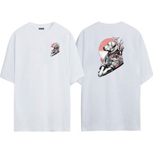 The Wert Unisex Samuray Dog Ön Arka Baskılı Beyaz Oversize T-Shirt