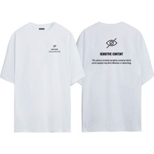 The Wert Unisex Sensitıve Content Ön Arka Baskılı Beyaz Oversize T-Shirt