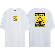 The Wert Unisex Spreadshirt Sticker Voltage Clothing Ön Arka Baskılı Beyaz Oversize T-Shirt