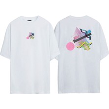 The Wert Unisex Vaporwave Tumblr Blog Seapunk Estetiği Ön Arka Baskılı Beyaz Oversize T-Shirt