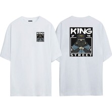 The Wert Unisex Kıng Of The Street Ön Arka Baskılı Beyaz Oversize T-Shirt