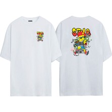 The Wert Unisex Simpson Style Ön Arka Baskılı Beyaz Oversize T-Shirt