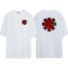 The Wert Unisex Red Hot Chili Peppers Ön Arka Baskılı Beyaz Oversize T-Shirt