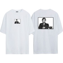 The Wert Unisex Al Pacino Scarface Ön Arka Baskılı Beyaz Oversize T-Shirt