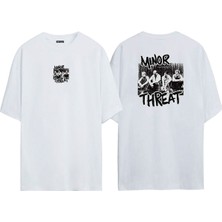 The Wert Unisex Mınor Threat Ön Arka Baskılı Beyaz Oversize T-Shirt