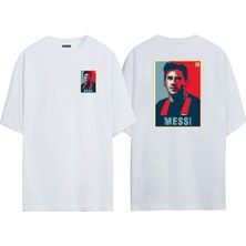 The Wert Unisex Messi Ön Arka Baskılı Beyaz Oversize T-Shirt