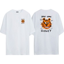 The Wert Unisex Drop Some Money Ön Arka Baskılı Beyaz Oversize T-Shirt