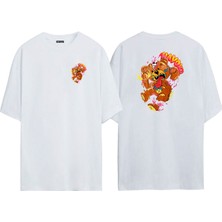 The Wert Unisex Havok Bear Ön Arka Baskılı Beyaz Oversize T-Shirt