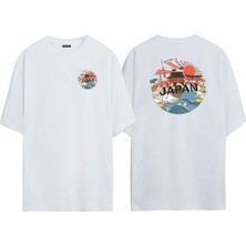 The Wert Unisex Japon Welcome To Ön Arka Baskılı Beyaz Oversize T-Shirt