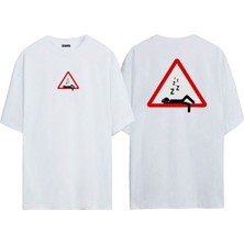 The Wert Unisex Uyku Tabelası Ön Arka Baskılı Beyaz Oversize T-Shirt