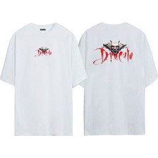The Wert Unisex Drakula Ön Arka Baskılı Beyaz Oversize T-Shirt