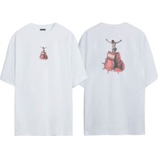 The Wert Unisex Isa Dısscus Ön Arka Baskılı Beyaz Oversize T-Shirt