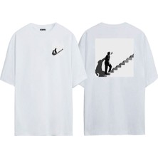 The Wert Unisex Truman Show Ön Arka Baskılı Beyaz Oversize T-Shirt