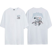 The Wert Unisex Poison Akrep Ön Arka Baskılı Beyaz Oversize T-Shirt