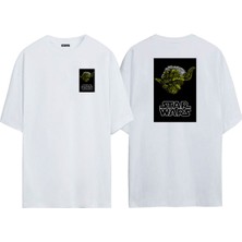 The Wert Unisex Star Wars Yoda Jodi Master Ön Arka Baskılı Beyaz Oversize T-Shirt