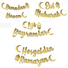 Pandoli Ramadan Kareem Eid Mubarak Hoşgeldin Ramazan Iyi Bayramlar Kaligrafi Altın Kağıt Asma Süsü