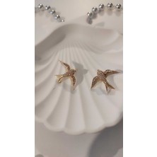 Nilotus Zirkon Taşlı Altın Kaplama Kırlangıç Küpe