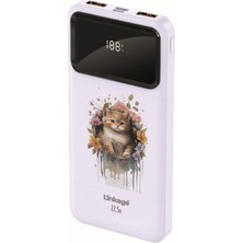 Linkage 10000 Mah Sevimli Yavru Kedi Baskılı Beyaz 22,5 W Hızlı Şarj Özellikli LCD Ekranlı Powerbank