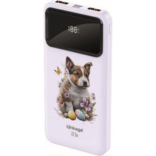 Linkage 10000 Mah Sevimli Köpek Baskılı Beyaz 22,5 W Hızlı Şarj Özellikli LCD Ekranlı Powerbank